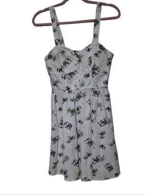 NWT Bailey Blue Size Medium Elephant Palm Tree Print Sundress Sweetheart Neck